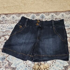 one 5 one Dark Blue Denim High-Waist Double Button Shorts
